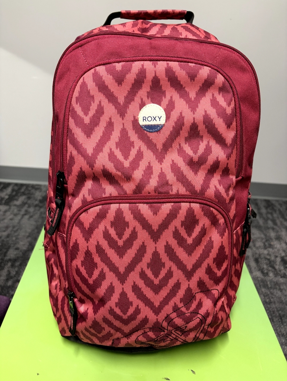 Roxy Red Patterned Backpack with Maroon Accents